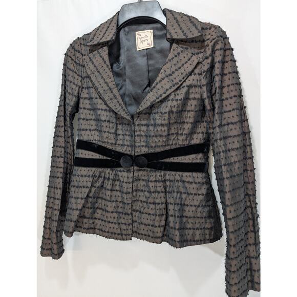 Nanette Lepore Skirt Suit Set Y2K Black Textured Dot Velvet Trim Sz 2 USA - Picture 12 of 16